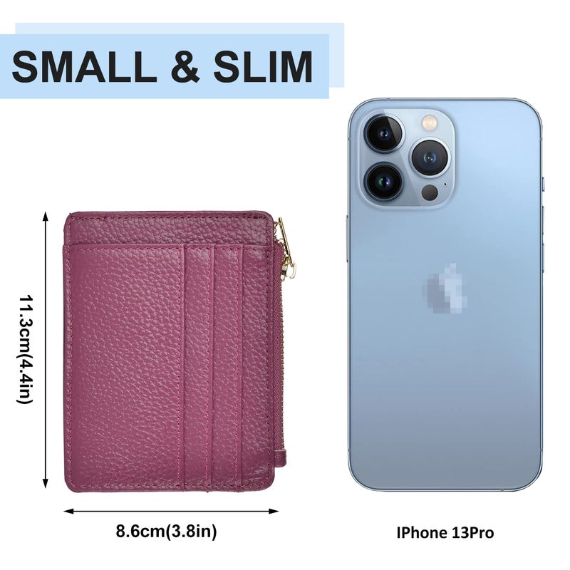 woogwin Slim RFID Credit Card Holder for Women Mini Front Pocket Wallet Purse With Keychain(Lichee Purple) - Image 5